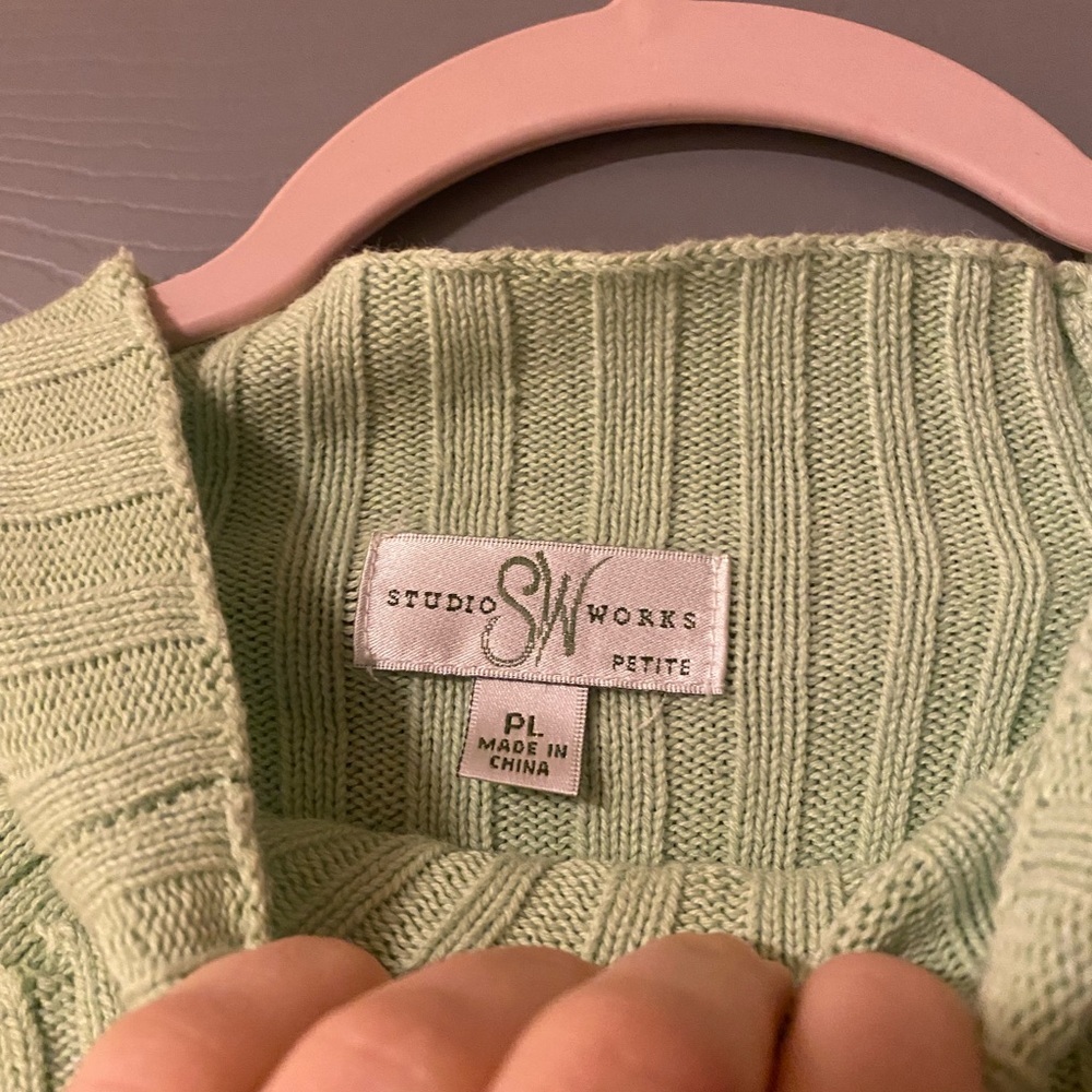 Women's Ribbed Sweater Mockneck- Light Green Spring Easter Basic - Picture 2 of 4